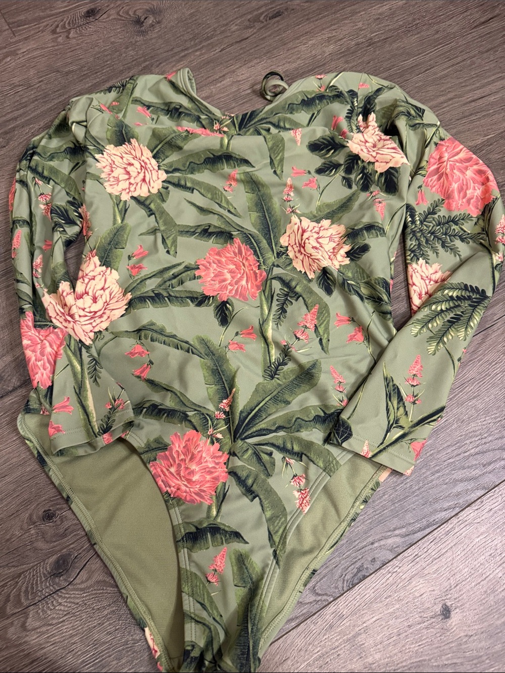 Agua Bendita Olive Green Floral Long Sleeve One-Piece